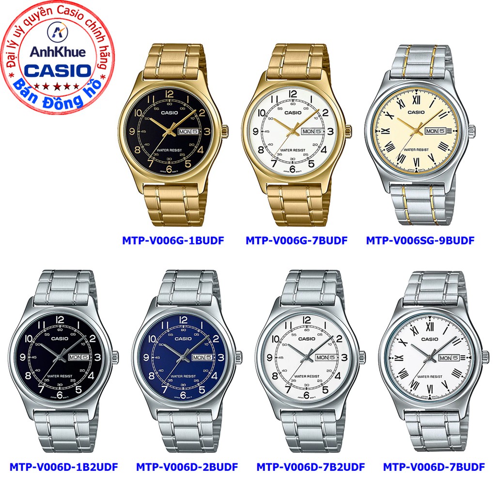Đồng hồ nam Casio MTP-V006 MTP-V006D MTP-V006G MTP-V006SG bảo hành 1 năm chính hãng Anh Khuê dây thép