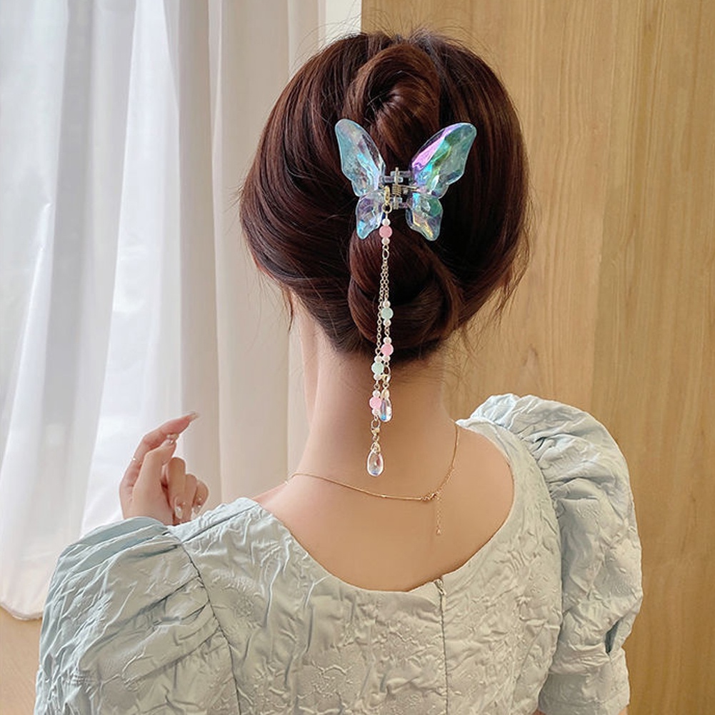 Kẹp Tóc Hình Bướm Màu Trơn Tua Rua Đơn Giản Cho Nữ