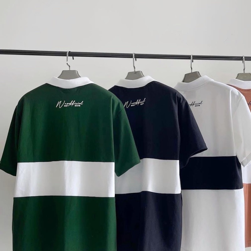 (sẵn) Áo polo thun da cá tay lỡ WZS sọc unisex (nam nữ mặc được)