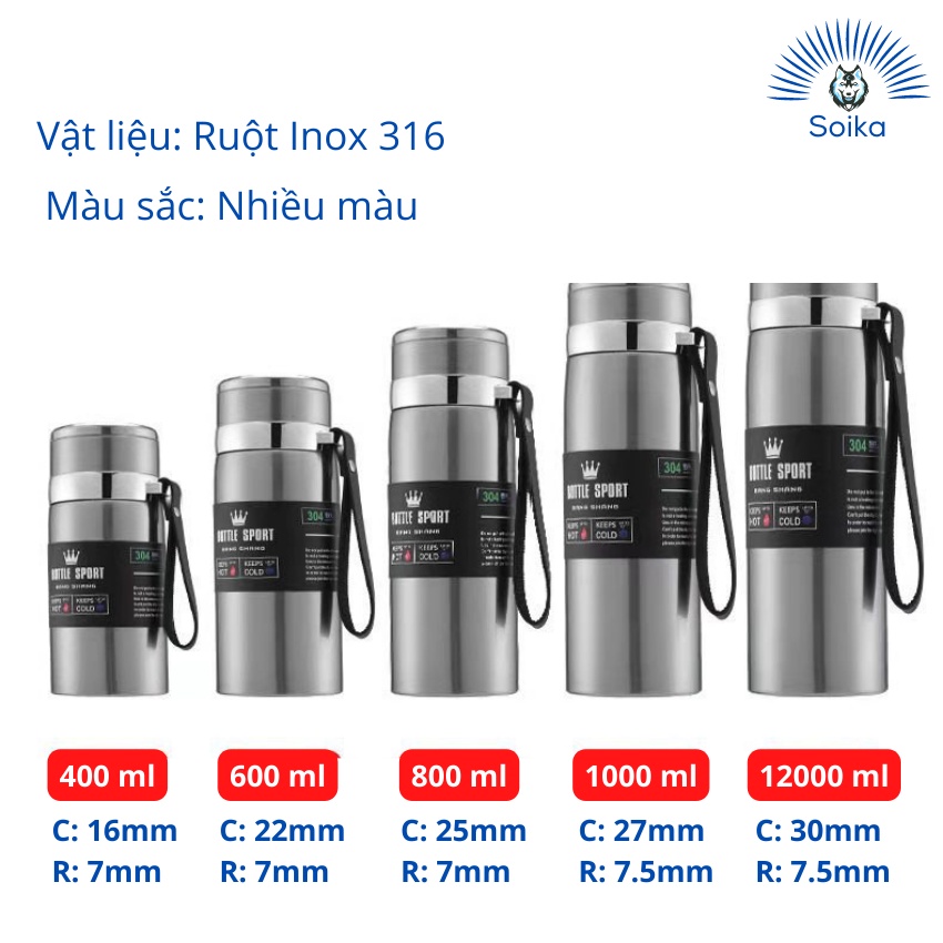 Bình Giữ Nhiệt SOIKA SB091 Inox 316 Cách Nhiệt Chân Không