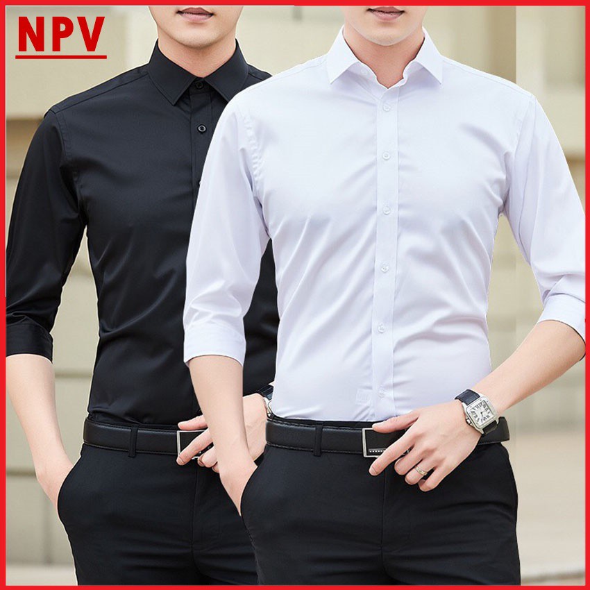 Áo sơ mi nam dài tay NPV cổ bẻ, áo sơ mi trắng vải lụa nến không nhăn 4 màu | WebRaoVat - webraovat.net.vn