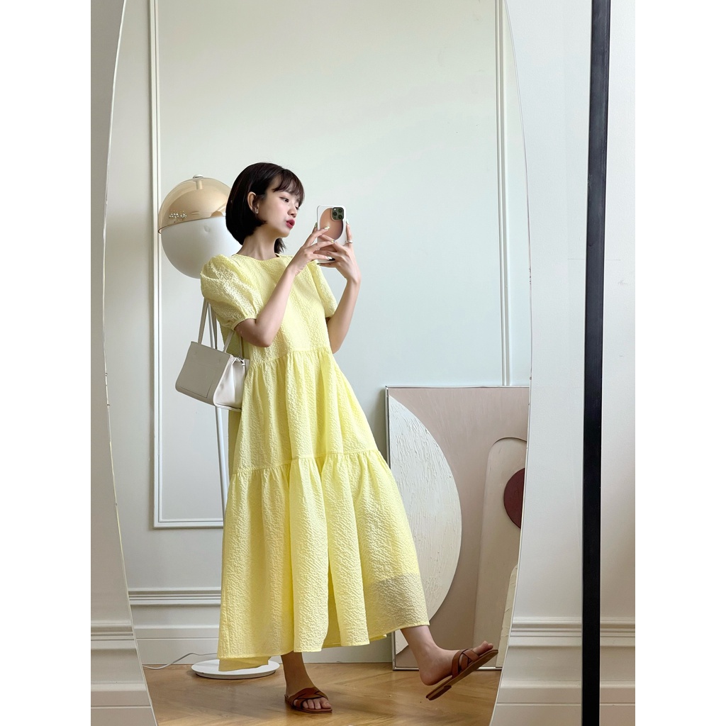 Đầm dài tầng nữ dáng xòe tay bồng freesize chất xốp Hàn cao cấp - Tyribee Clothing