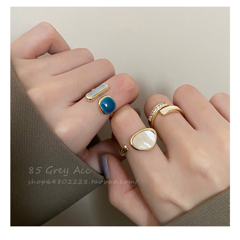 Nhẫn Hở Mặt Hình Giọt Nước Nhiều Màu Sắc Phong Cách Cổ Điển Thời Trang