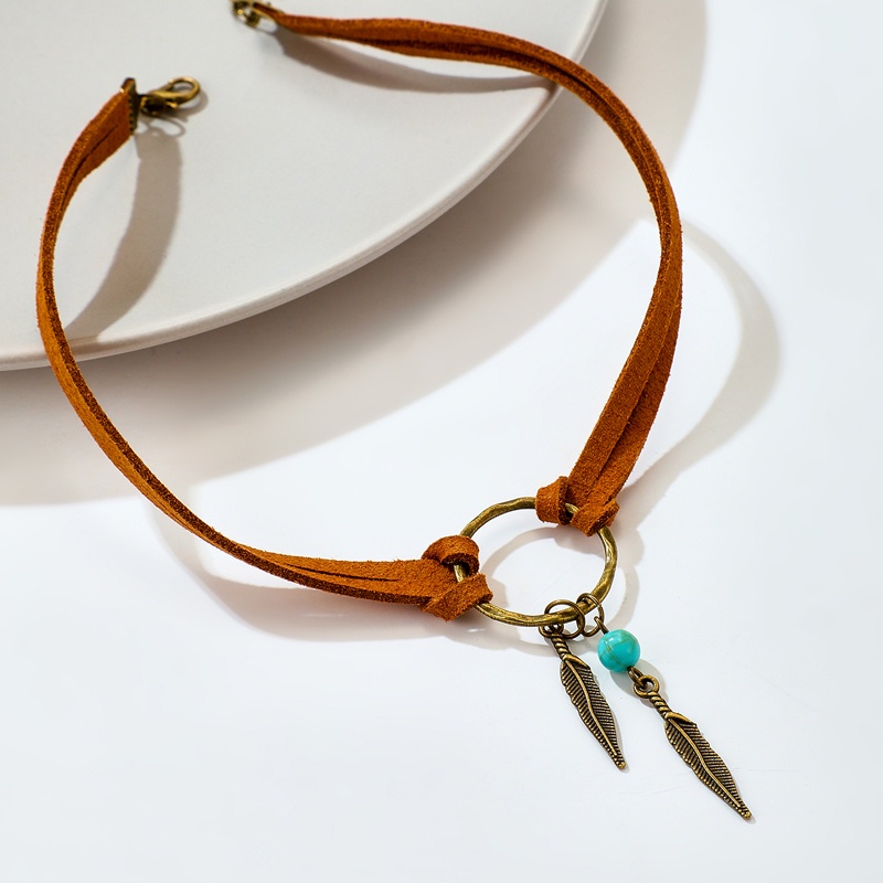 Vòng Cổ Choker Da Phối Mặt Hình Tròn / Chiếc Lá Bằng Hợp Kim Phong Cách Cổ Điển Cho Nữ