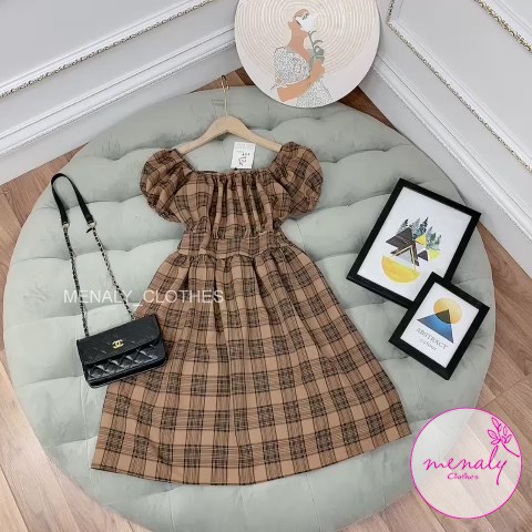 Váy xòe nữ chữ A cổ vuông tay bồng V01, mẫu váy cổ vuông ôm eo tôn dáng màu kết hợp, kiểu dáng nữ tính | BigBuy360 - bigbuy360.vn