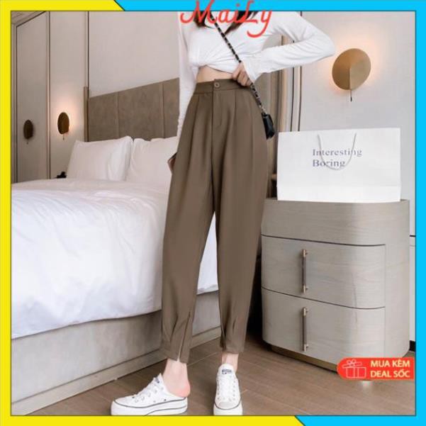 Quần baggy nữ bo gấu - Quần baggy thiết kế có khoá kéo lưng chun siêu tiện | BigBuy360 - bigbuy360.vn