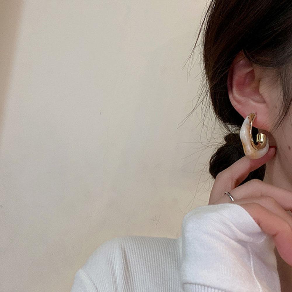 Mocho Khuyên Tai Tròn Màu Hổ Phách Đơn Giản Thanh Lịch