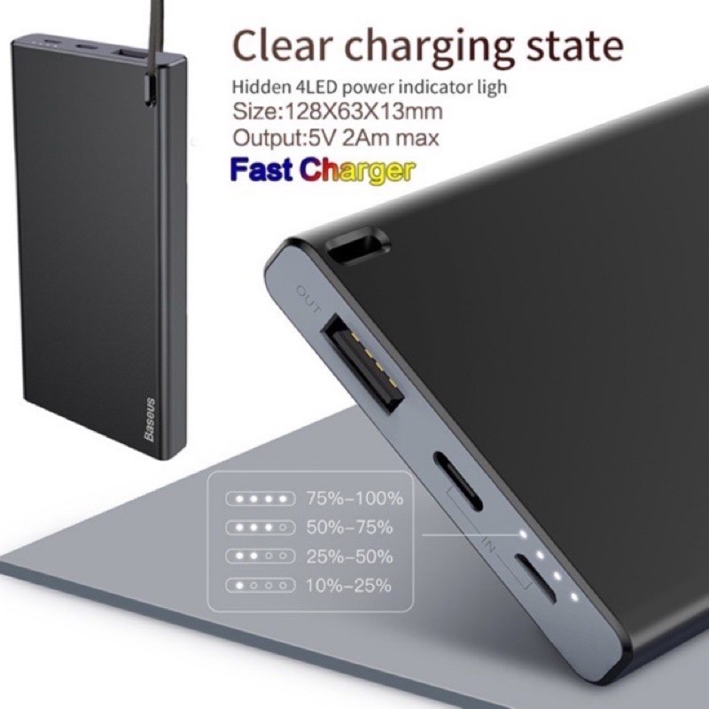 ✔️CHÍNH HÃNG ✔Sạc dự phòng siêu mỏng nhẹ Baseus 10000mAh Lõi Li-Polymer lithium cho IPhone Ipad Samsung ANDROID-FREESHIP