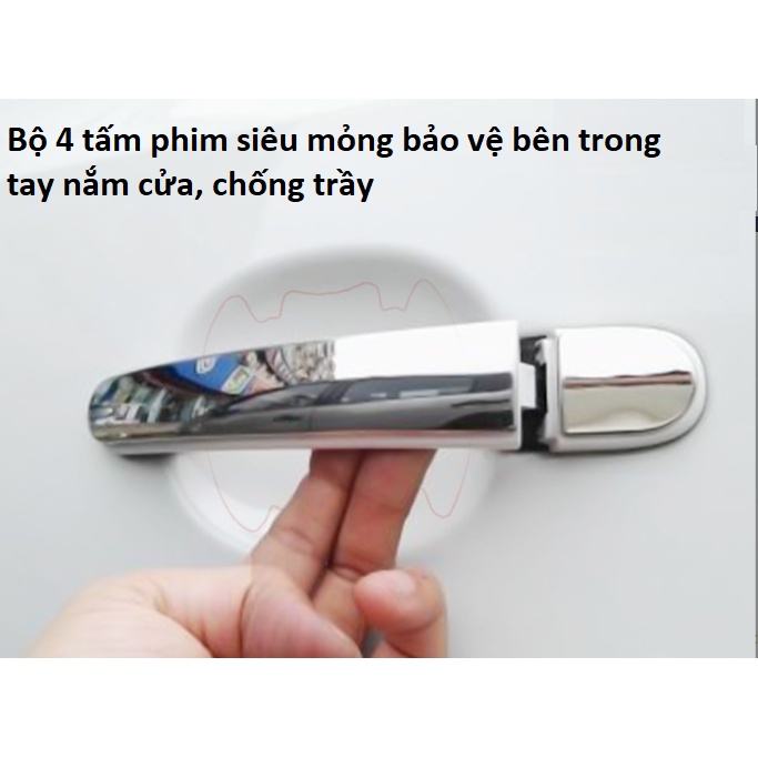 Bộ 4 tấm phim siêu mỏng bảo vệ sau tay nắm cửa, chống trầy xước.