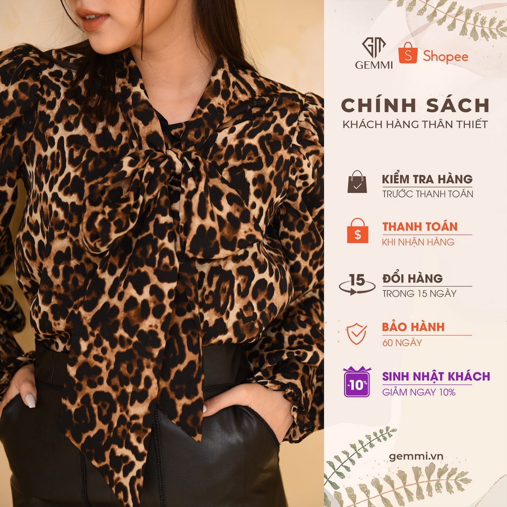 Áo sơ mi nữ tay bồng cổ nơ Gemmi fashion, AS693