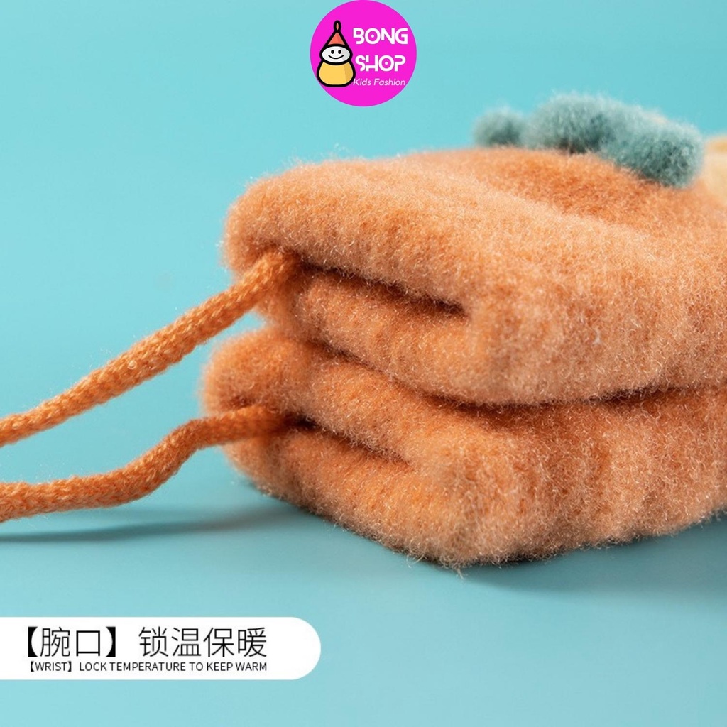 Găng tay nhung bên trong lót lông mềm mịn hình hoa quả dê thương cho bé 1- 2t