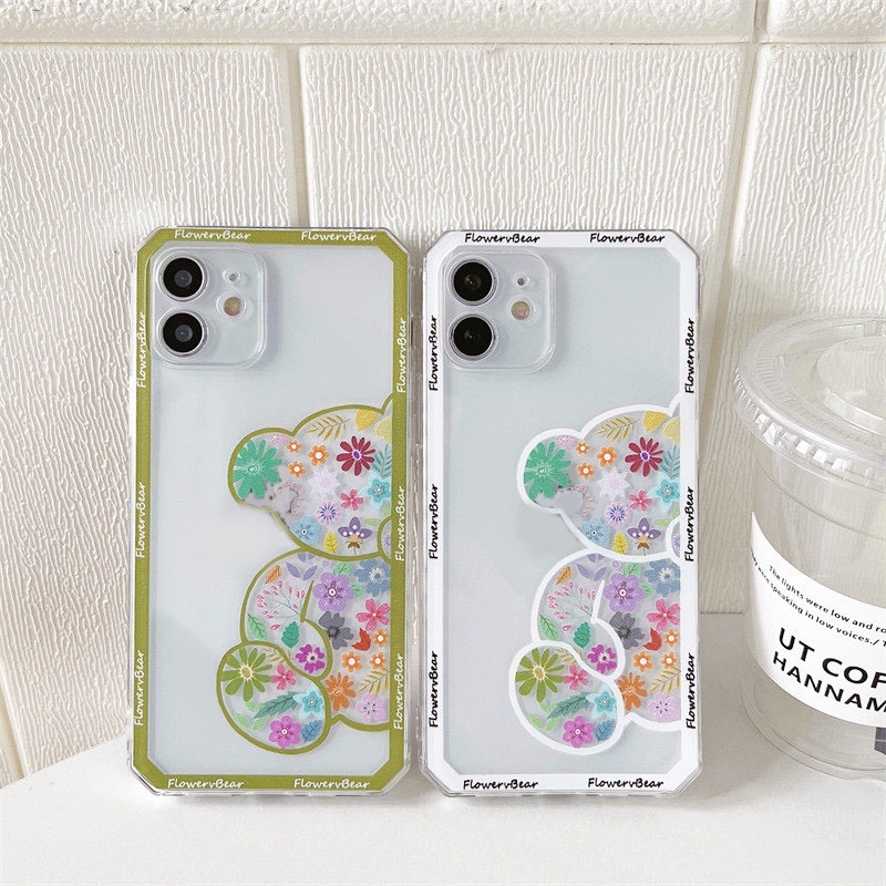 Ốp Điện Thoại TPU Mềm Trong Suốt Họa Tiết Gấu Và Hoa Chống Sốc Cho iPhone 13 Pro Max 13 12 11 Pro Max SE X XS Max XR 8 7 Plus