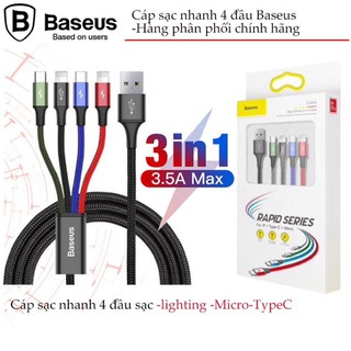 Cáp sạc 4 đầu Baseus CA1T4-A01 (Lightning - Type C - Micro USB)