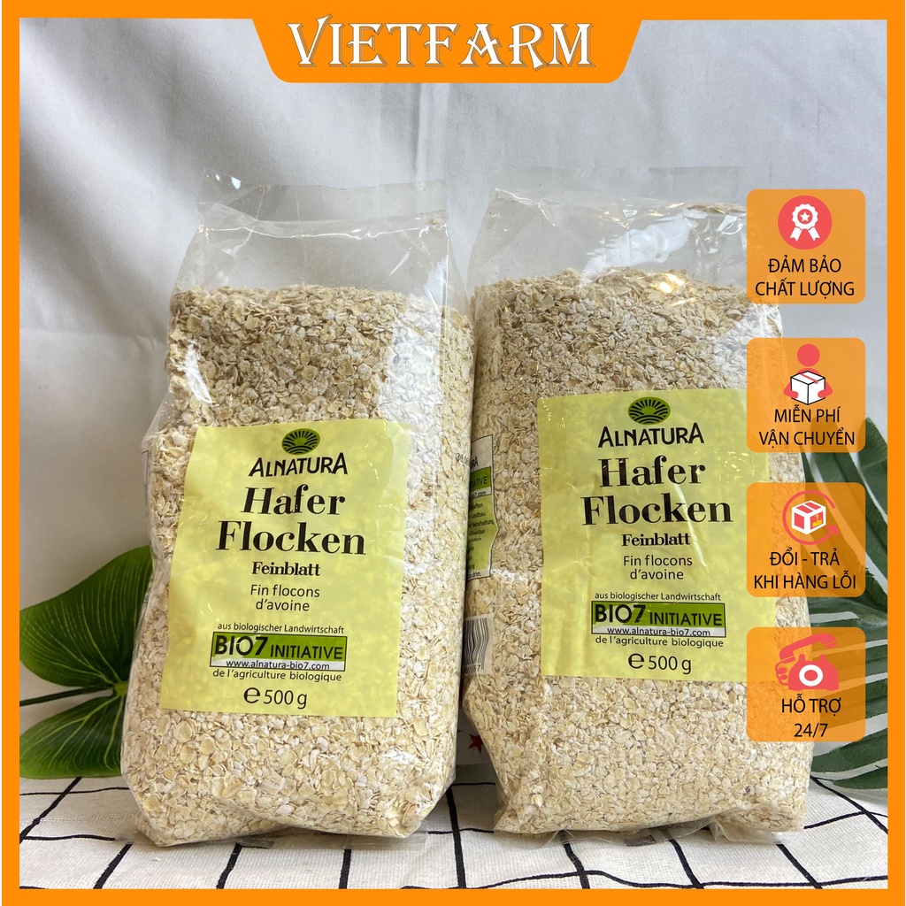 Yến mạch giảm cân Cán Dẹt & Cán Vỡ Hafer Flocken 500gr, 5 phút ăn liền - Vietfarm