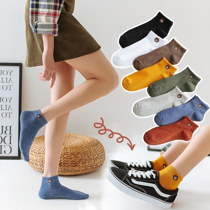 Set 10 Đôi Vớ Cổ Thấp Siêu Mỏng Thoải Mái Thêu Họa Tiết Vui Nhộn Cho Nữ Sinh