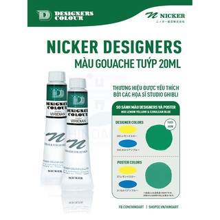 Tông xanh lá màu Gouache Nicker Design Color - tuýp 20ml - lẻ