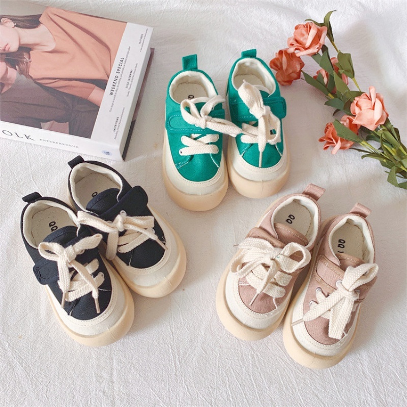 Giày Thể Thao Vải Canvas Đế Mềm Cổ Thấp Phối Màu Tương Phản Thời Trang Xuân Thu Cho Bé Từ 1-10 Tuổi