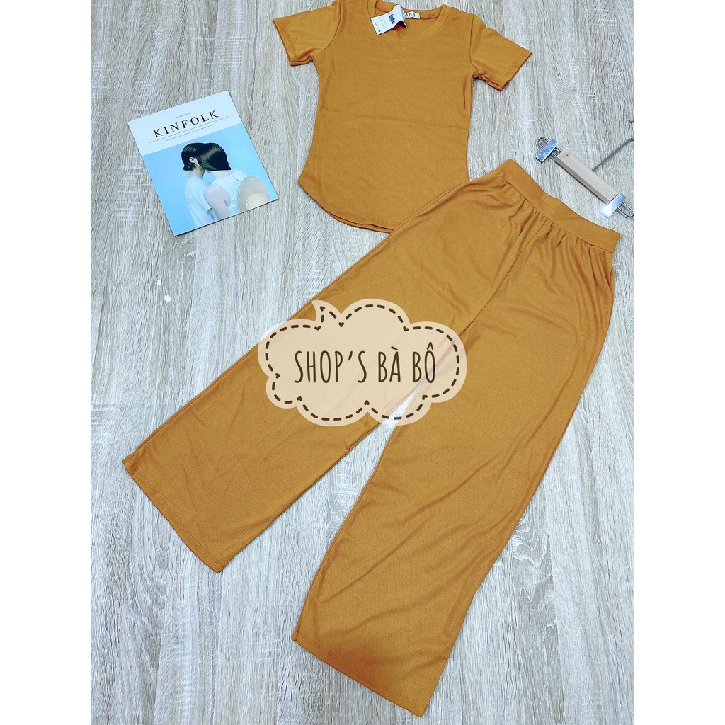 Bộ thun gân, áo lai bầu cho nữ mặc nhà, mặc đi chơi, quần ống rộng, chất vải co giãn siêu đẹp