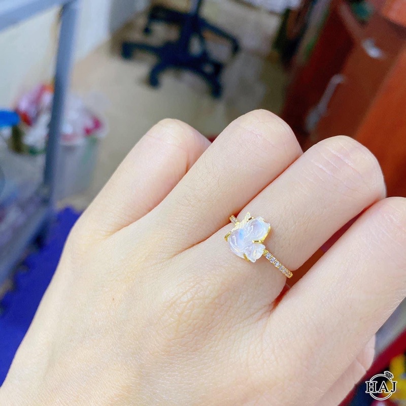 Nhẫn Hồ Ly đá Moon bọc Vàng10k