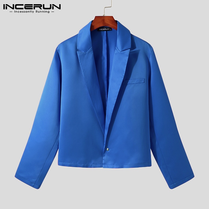 Áo khoác blazer INCERUN 3 màu trơn tay dài mềm mại với 1 nút cài dành cho nam