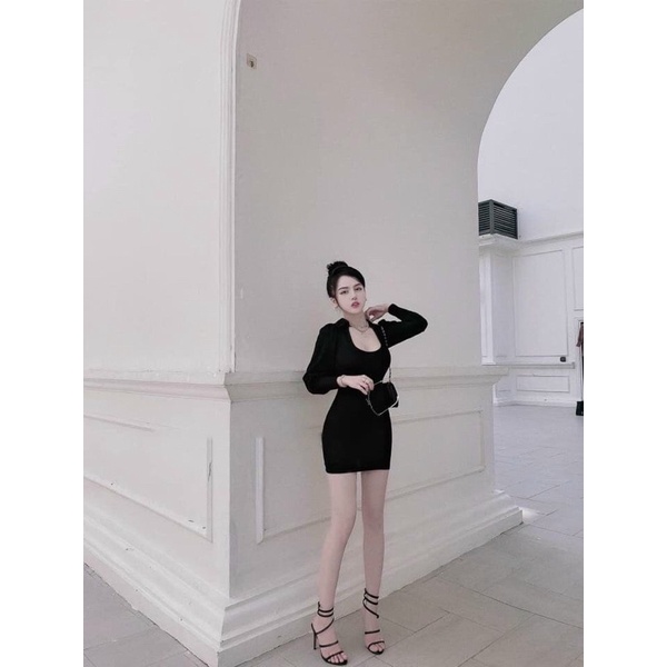 Đầm Váy Nữ Ôm Body Dài Tay Bo Gấu Cổ Chữ U Cách Điệu Sang Sịn Mịn hàng thiết kế by Chens | BigBuy360 - bigbuy360.vn