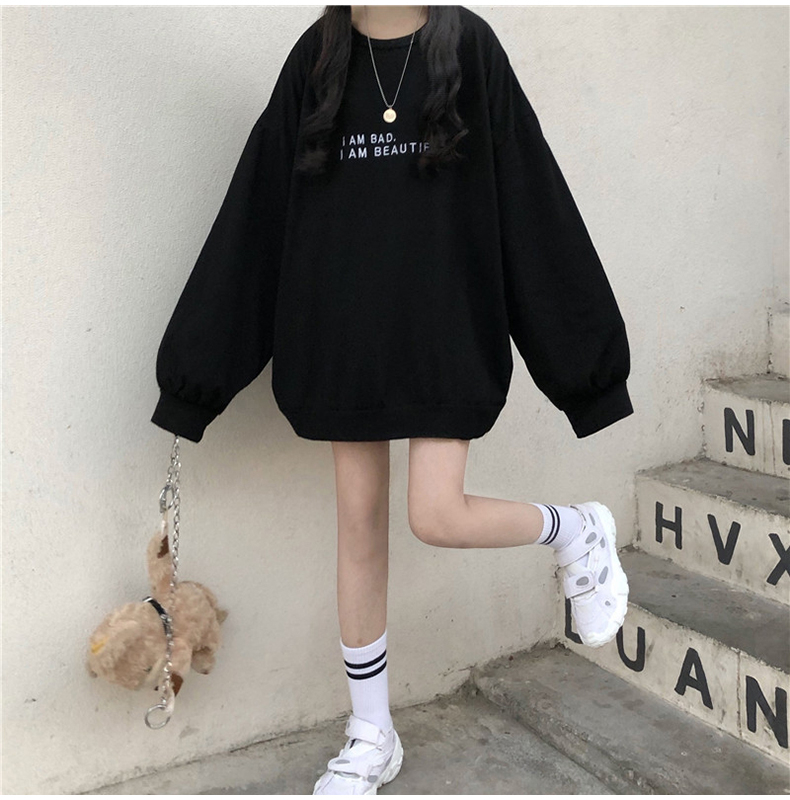 Áo Sweater Dáng Rộng Tay Dài Có In Hoạ Tiết Chữ Phong Cách Đơn Giản Cá Tính