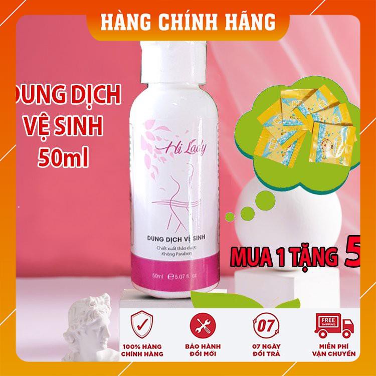 Dung dịch vệ sinh HI LADY - TẶNG ngay 5 gói bột tắm trẻ em - ddvs chai nhỏ tiện dụng 50ml