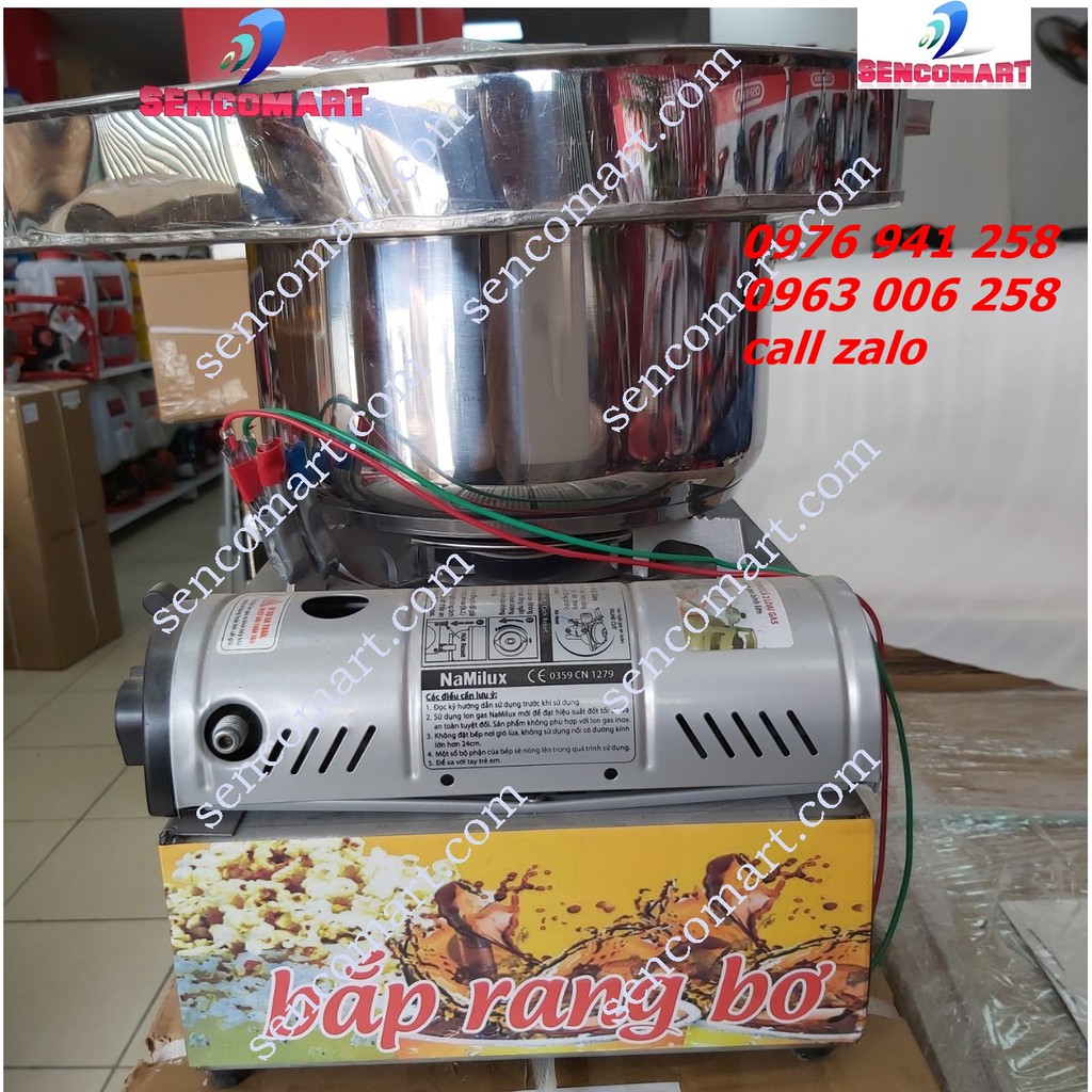 Máy làm bắp rang bơ 2 van ga có máng- Nồi nổ bắp rang bơ