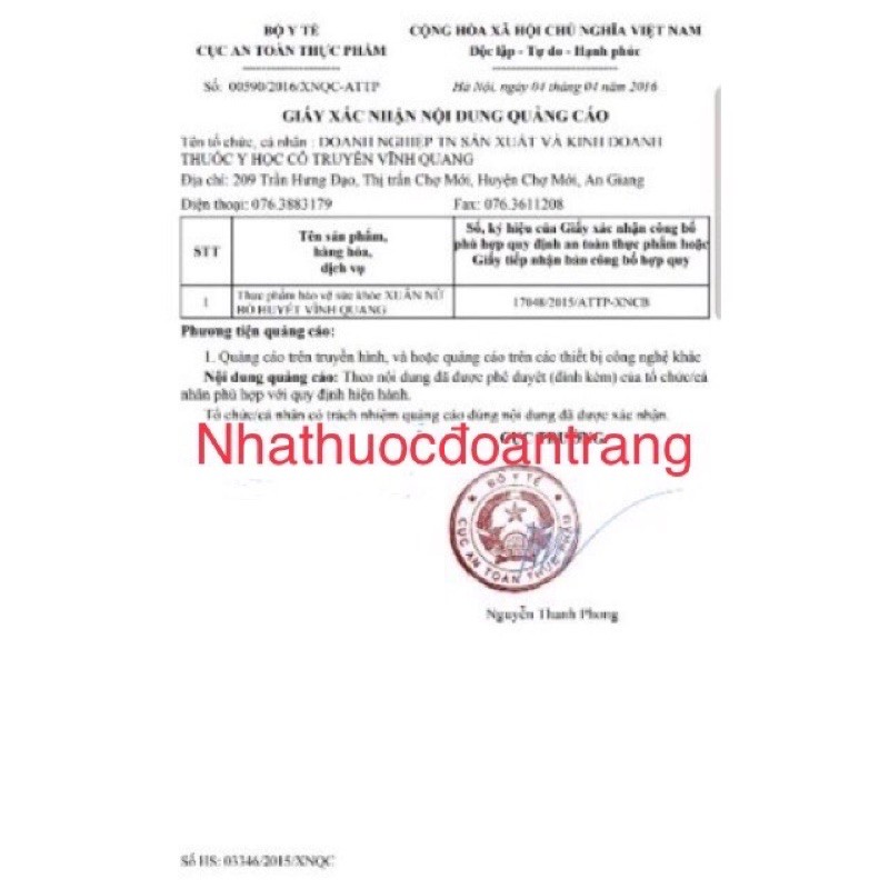 Xuân Nữ Bổ Huyết Vĩnh Quang chai 280ml