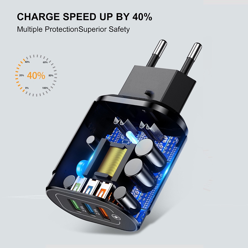 Bộ sạc nhanh 3 cổng USB/ 5V 2.4 A màu sắc macaron