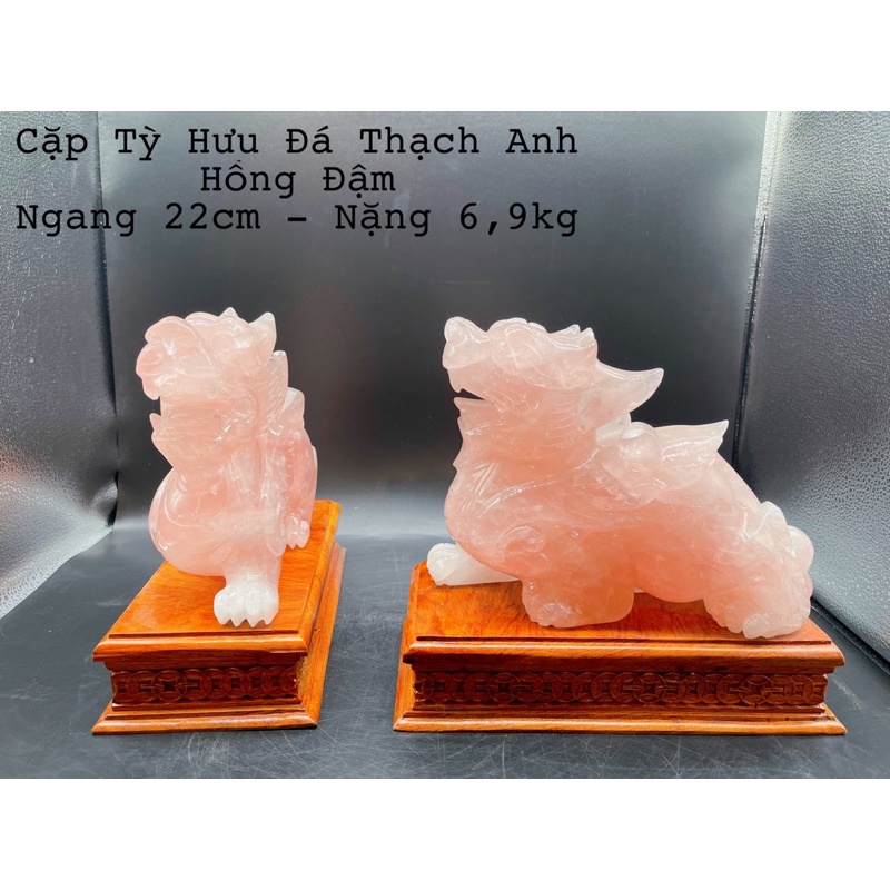 Cặp Tỳ Hưu Đá Hồng Đậm Tự Nhiên Phong Thuỷ