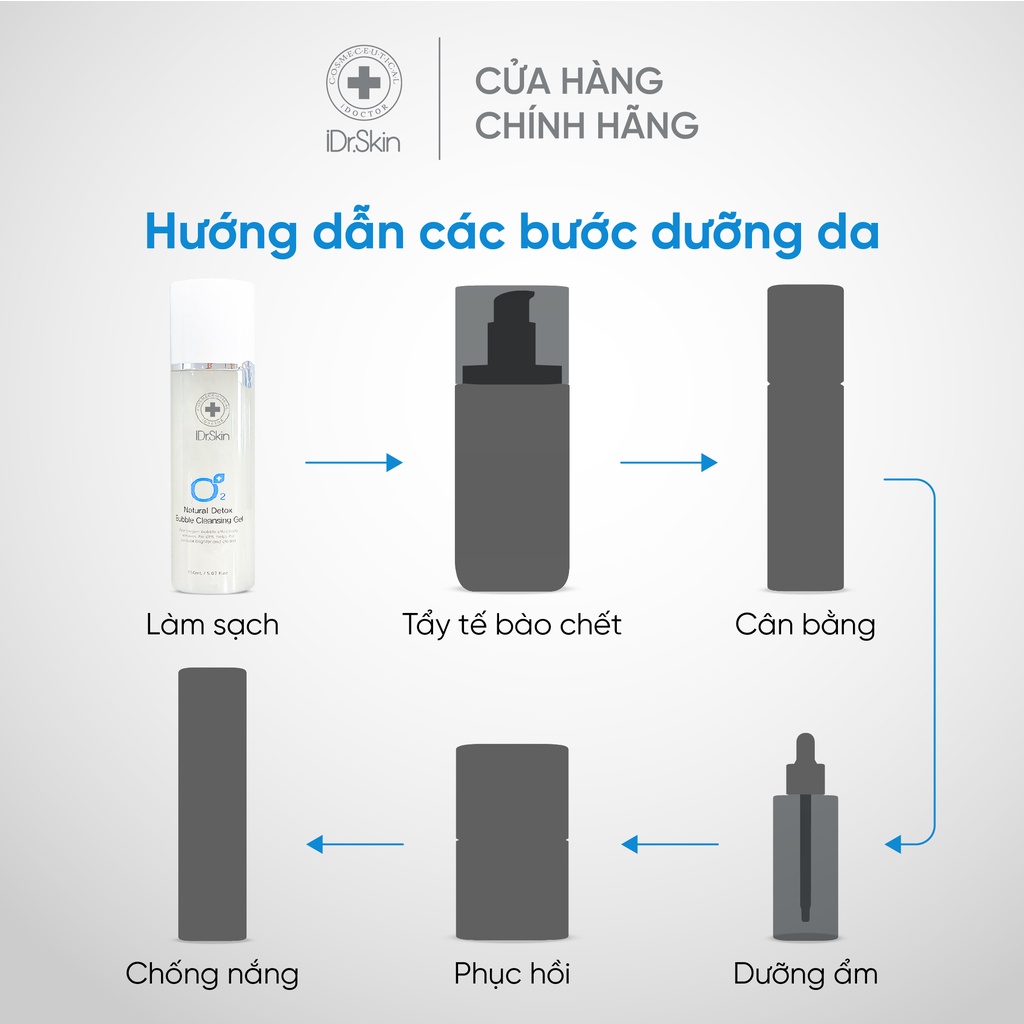 [CHÍNH HÃNG iDr.Skin] Sữa rửa mặt sáng da O2 Natural Detox Bubble Cleansing Gel iDr.Skin dưỡng ẩm bật tone da 120ml