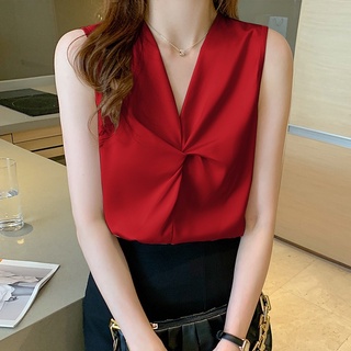 Áo lụa sát nách xoắn ngực công sở MS02