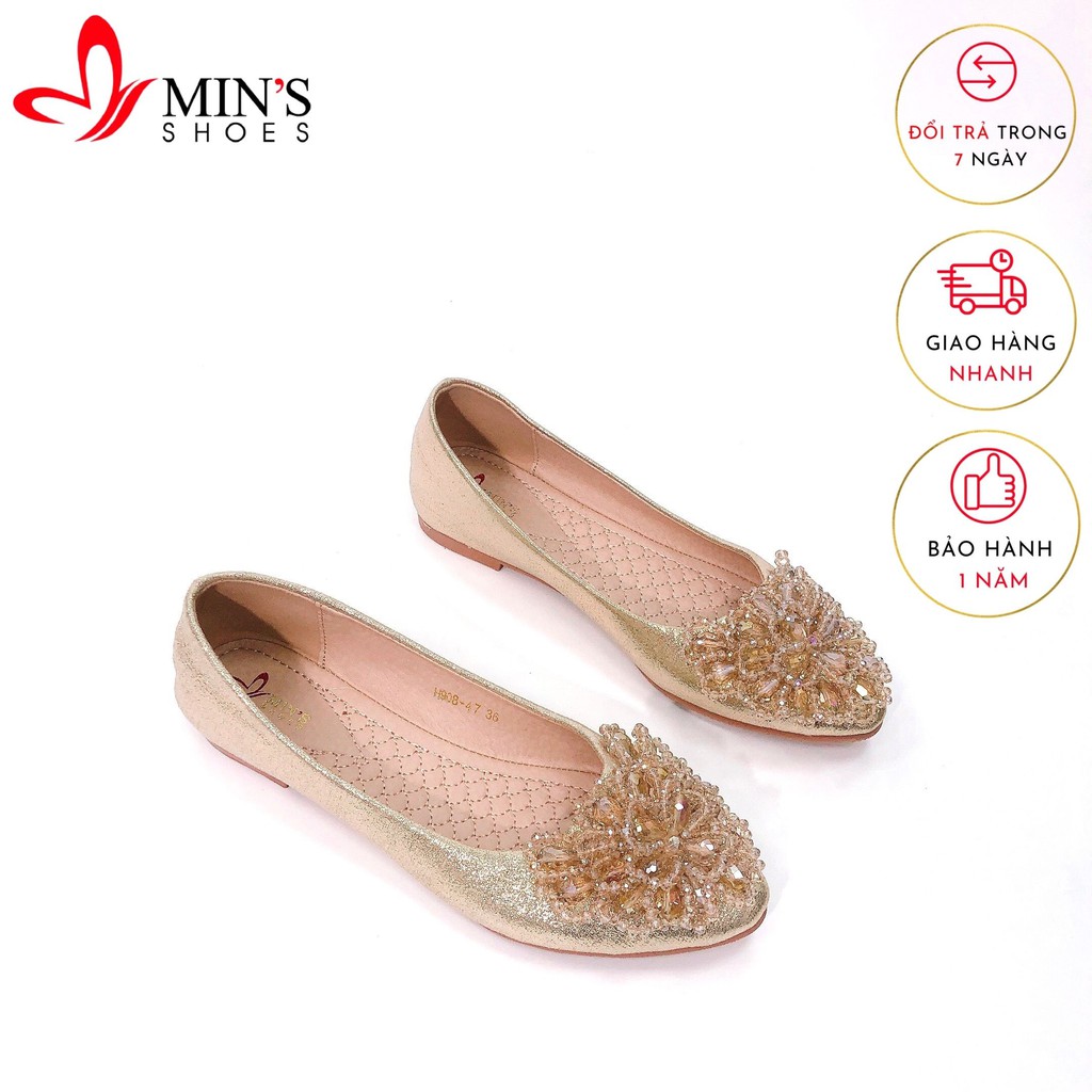 Min's Shoes - Giày Bệt Đá Da Thật B280 Vàng đá