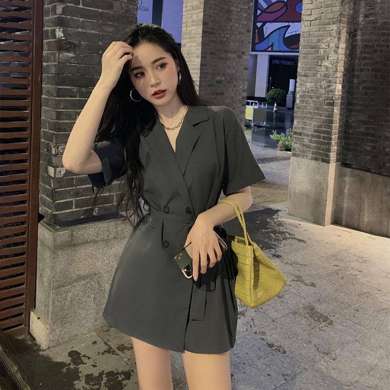 Một Mảnh Quần Short Nữ2021Năm Mùa Hè Mới Phần Eo Cao Lỏng Phù Hợp Với Chân Rộng Jumpsuit Quần