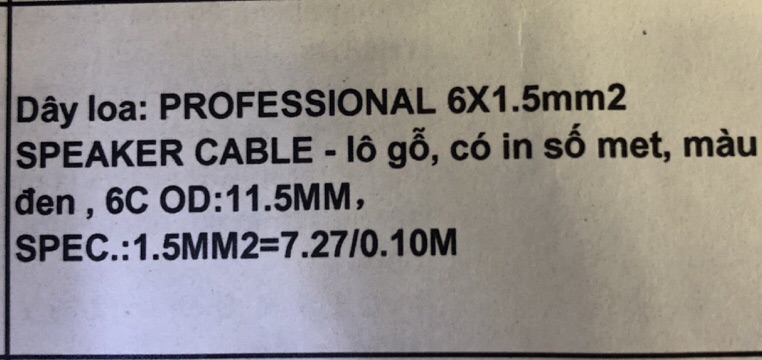 Dây loa 6 lõi đồng chuẩn OFC 6 x1,5 đủ SUNRISE đơn giá 1 mét