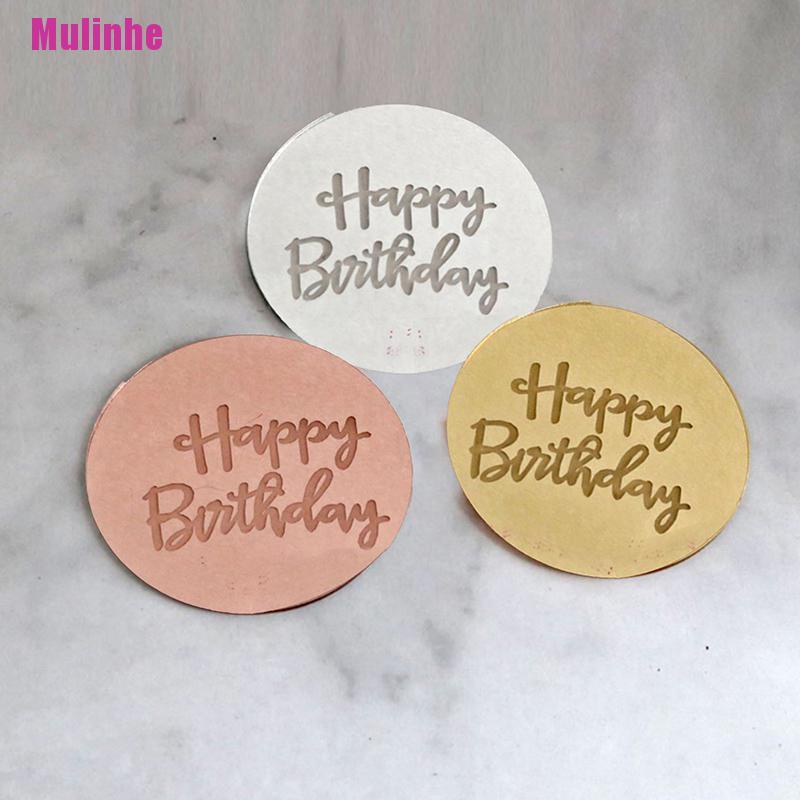 Bộ 10 Topper Cắm Bánh Kem Chữ Happy Birthday Bằng Acrylic Hình Tròn Màu Vàng Hồng