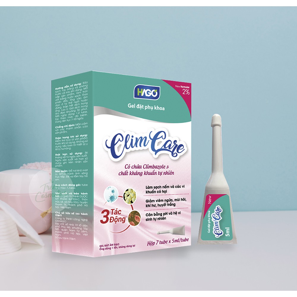 Gel Đặt Phụ Khoa Phụ Nữ ClimCare HAGO Làm Sạch Vùng Kín Hộp 7 Tube 5ml - chính hãng