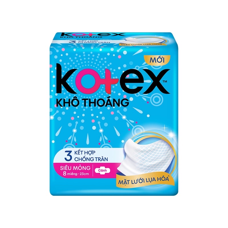 BĂNG VỆ SINH KOTEX KHÔ THOÁNG SIÊU MỎNG CÁNH MẶT LƯỚI 23cm (1 GÓI 8 MIẾNG)