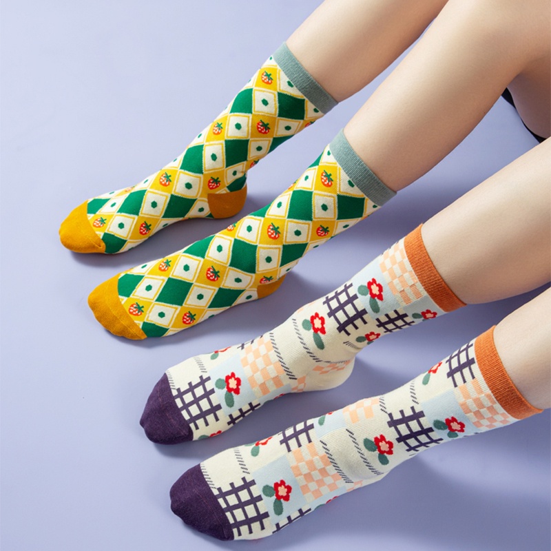 Vớ cotton mềm mại thoáng khí thêu họa tiết hoa hướng dương phong cách Pháp thời trang thu đông cho nữ