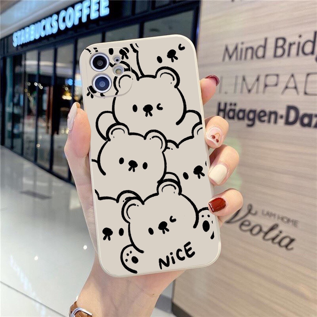 Ốp lưng iphone cạnh vuông giả 14 gấu 6 5s/6/6plus/6s/6splus/7/7plus/8/8plus/x/xr/xs/11/12/pro/promax/13/14Promax