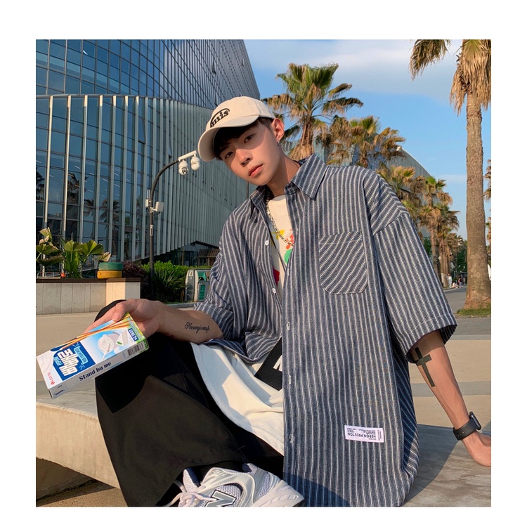 Áo sơ mi ngắn tay họa tiết sọc thời trang nam trẻ trung