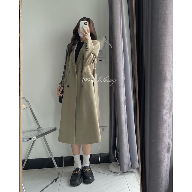 Áo Blazer dáng dài kèm đai 2 lớp