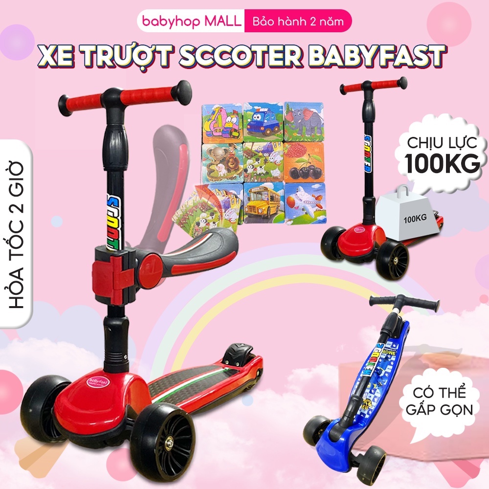 Xe scooter cho bé Babyfast Babyhop kèm miếng ghép hình 12 mảnh ghép áp dụng bé từ 2 tuổi bánh...