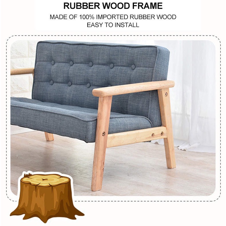 Ghế đọc sách cho bé làm từ 100% gỗ cao su tự nhiên và vải linen cotton với đệm êm giúp con thêm yêu đọc sách