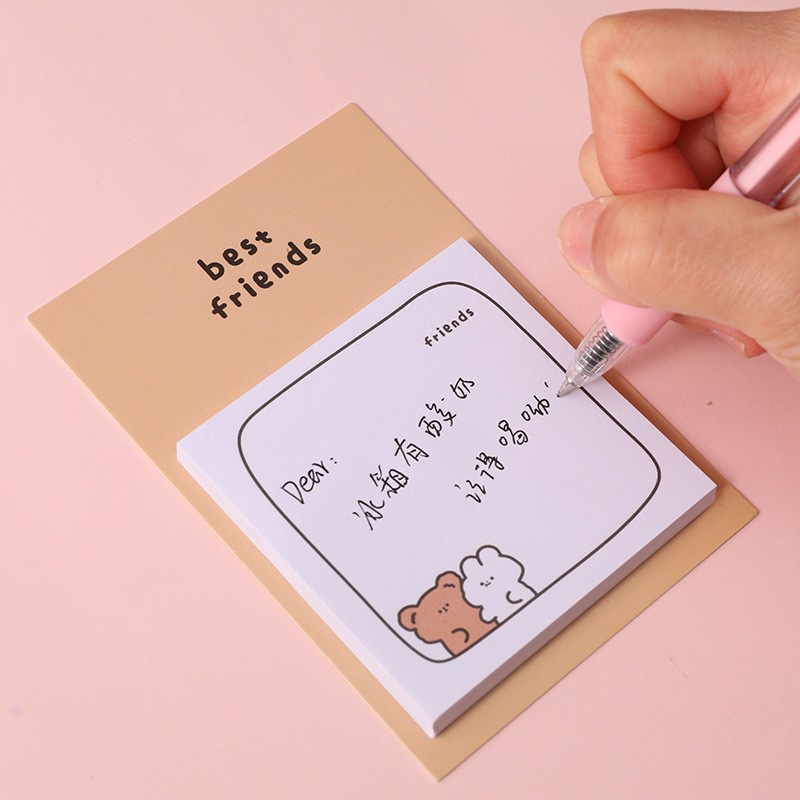 Giấy note ghi chú dán được hình gấu nâu thỏ trắng cute dễ thương (30 tờ)