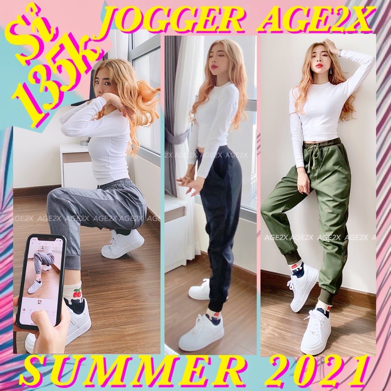 ĐỢT CUỐI 🔥 Quần Jogger Kaki nữ AGE2X co giãn tốt, chất kaki cotton wash mềm xịn, siêu thấm, siêu bền bỉ, hàng vnxk