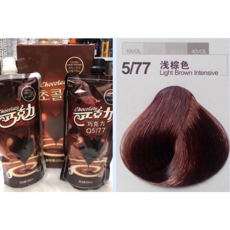 Nhuộm phủ bạc màu nâu sô cô la chocolate tông 5/77 dạng túi 500mlx2