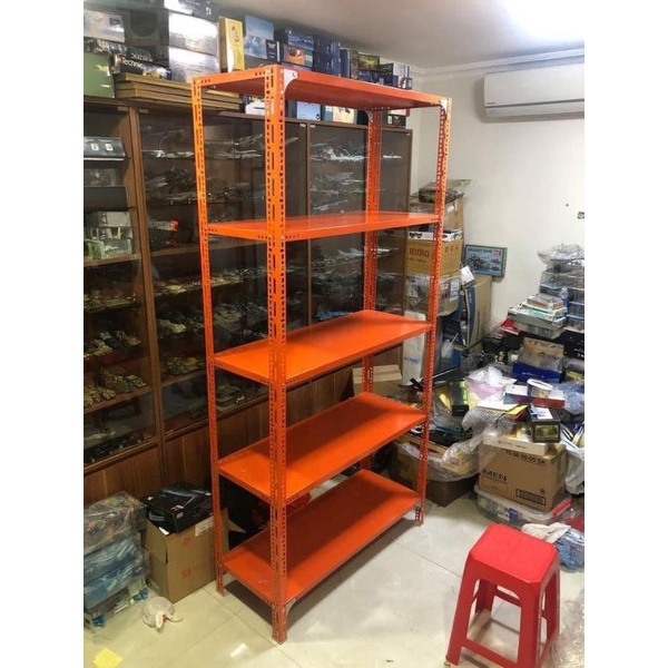 Kệ Sắt V Lỗ Đa Năng màu cam Dài 1m x Rộng 0,4m x Cao 150cm-4 tầng Lắp Ghép