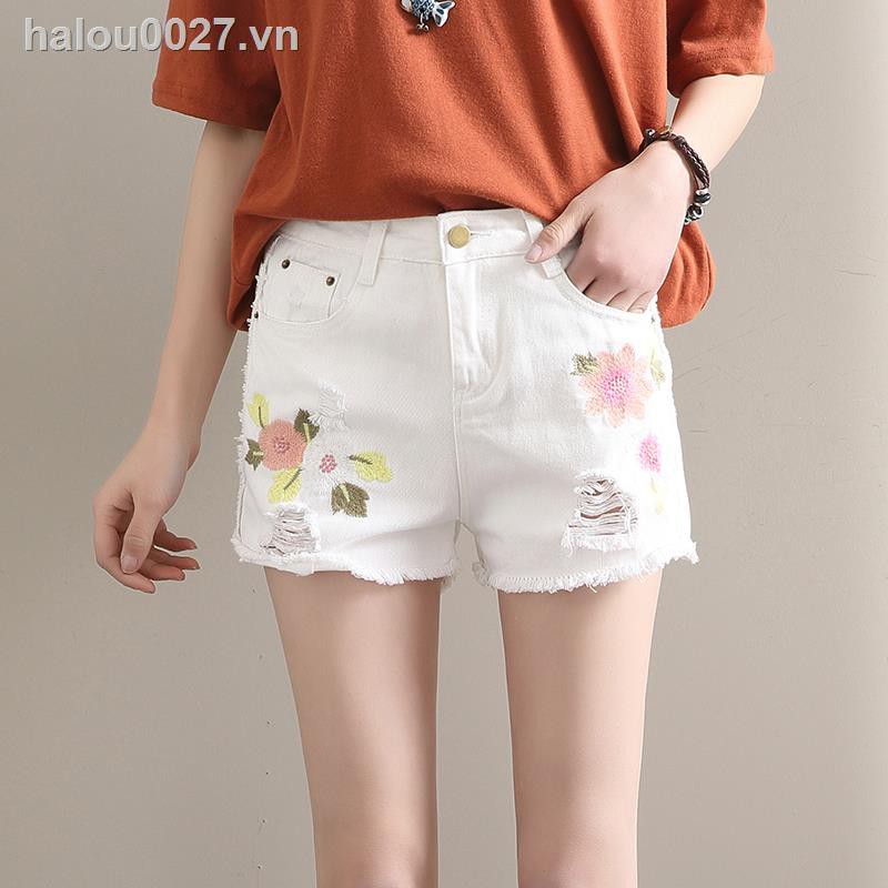 Quần Short Jeans Lưng Cao Thêu Họa Tiết Thời Trang Cho Nữ 2018